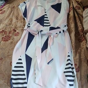 Geometric Patterned Dress in Pink and Navy